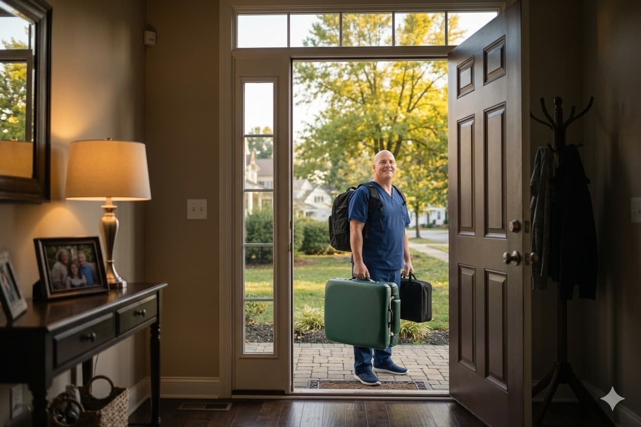 Dr. David DeFries arriving for a mobile chiropractic home visit