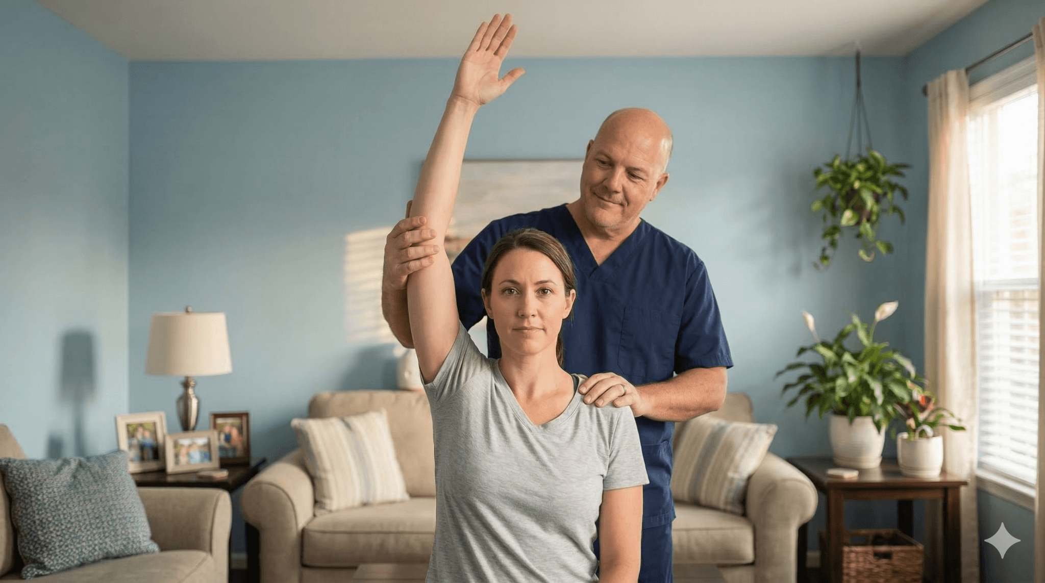 Dr. David DeFries demonstrating shoulder movement and exercises with a patient